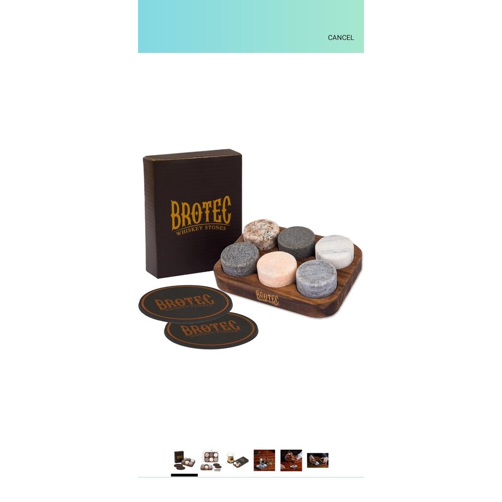 Whiskey Stones Gift Set - 6 Granite Round Beverage Chilling Drinking Stones Cold
